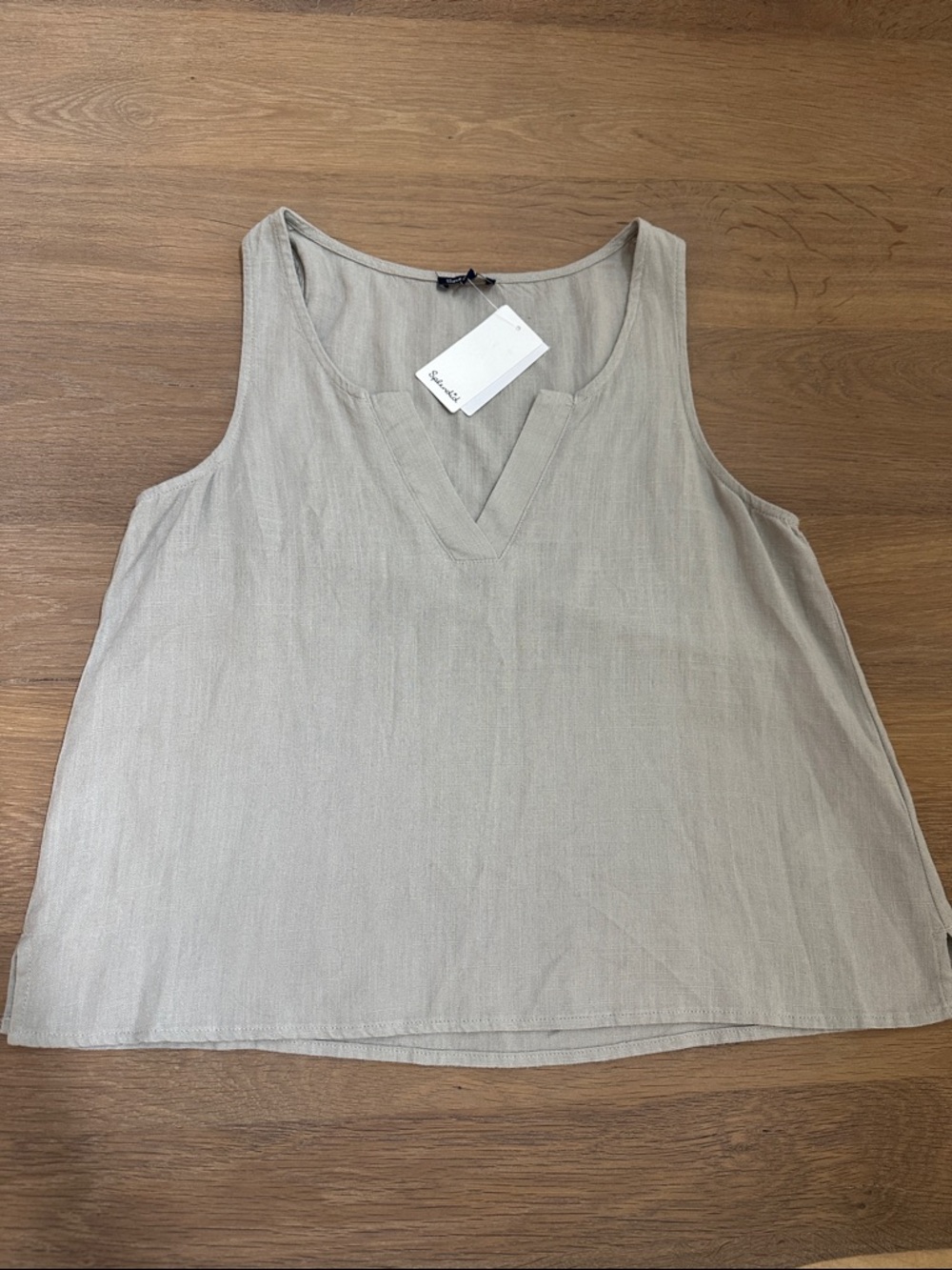 NWT Splendid Lara Split Neck Tank Linen Blend (Natural, XS) - Picture 4 of 9